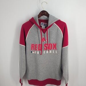 Boston Red Sox Baseball Russel Athletic Spellout Pullover Hoodie Gray Red Size M